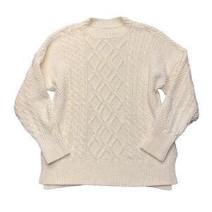 Abercrombie Fitch‎ Cream Cable Knit Crew Neck Sweater Women's Size S Cottagecore